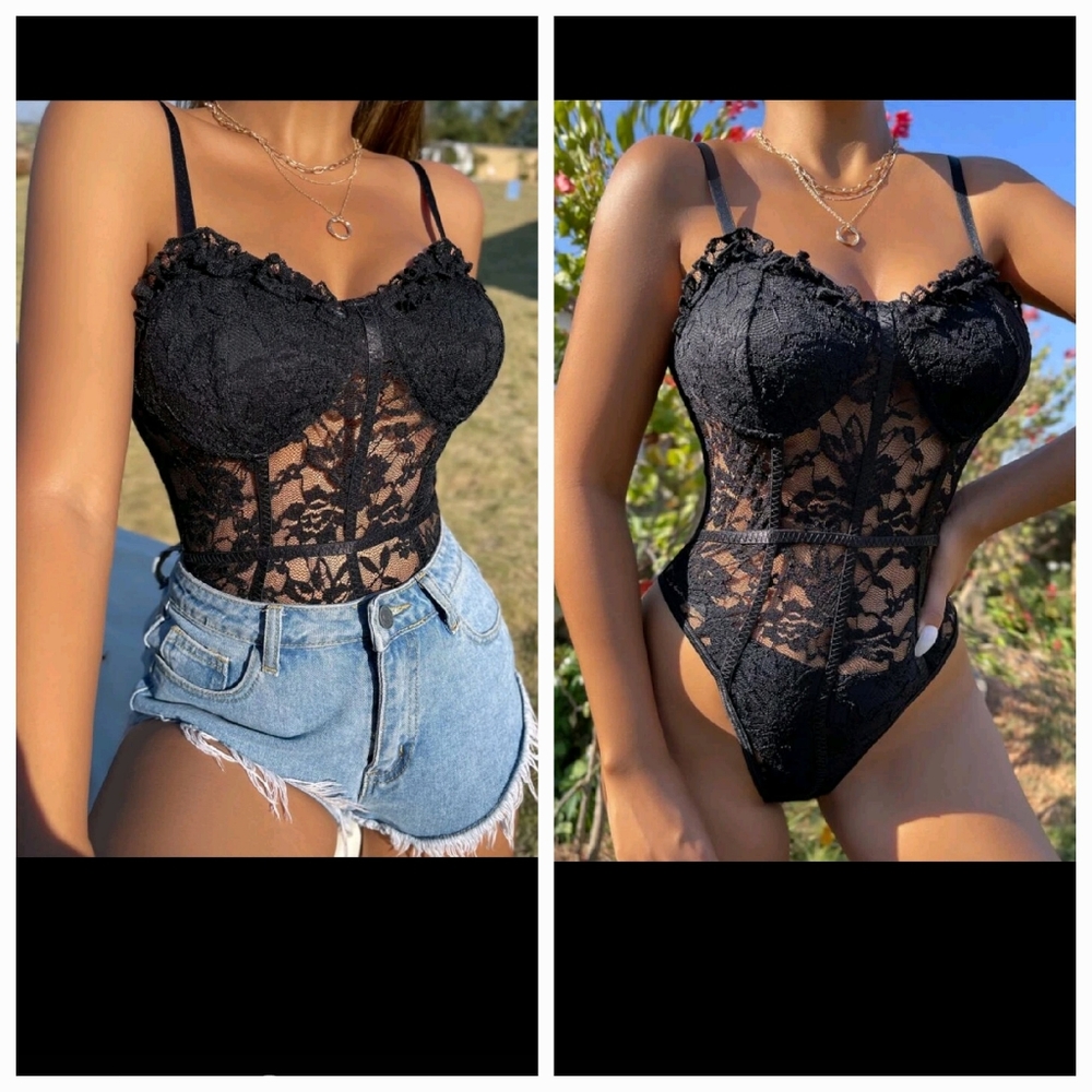 Strappy Lace & Mesh Bodysuit sz Med nwot